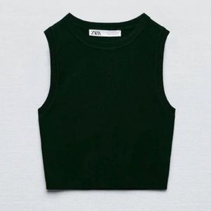 ZARA Knit Crop Tank Top Sleeveless Dark green -Women